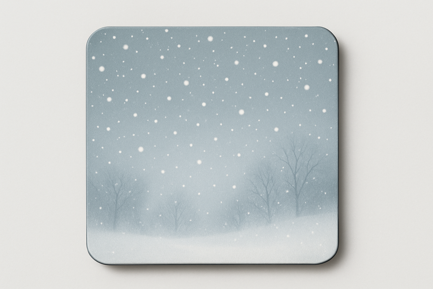 square coaster that has snow fall for winter