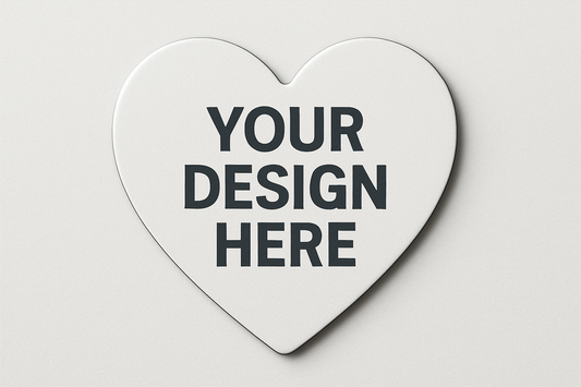 white 2.9x2.56 inch heart shape magnet that says your design here